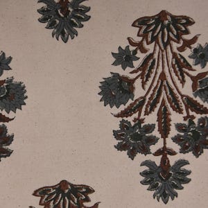 Thick Cotton Block Print Fabric 44 Inch Width Medium Weight Beige Base Color Curtains and Drapes Tablecloths and Runners Lampshades Napkins by Fabritual