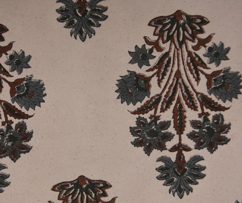 Thick Cotton Block Print Fabric 44 Inch Width Medium Weight Beige Base Color Curtains and Drapes Tablecloths and Runners Lampshades Napkins by Fabritual