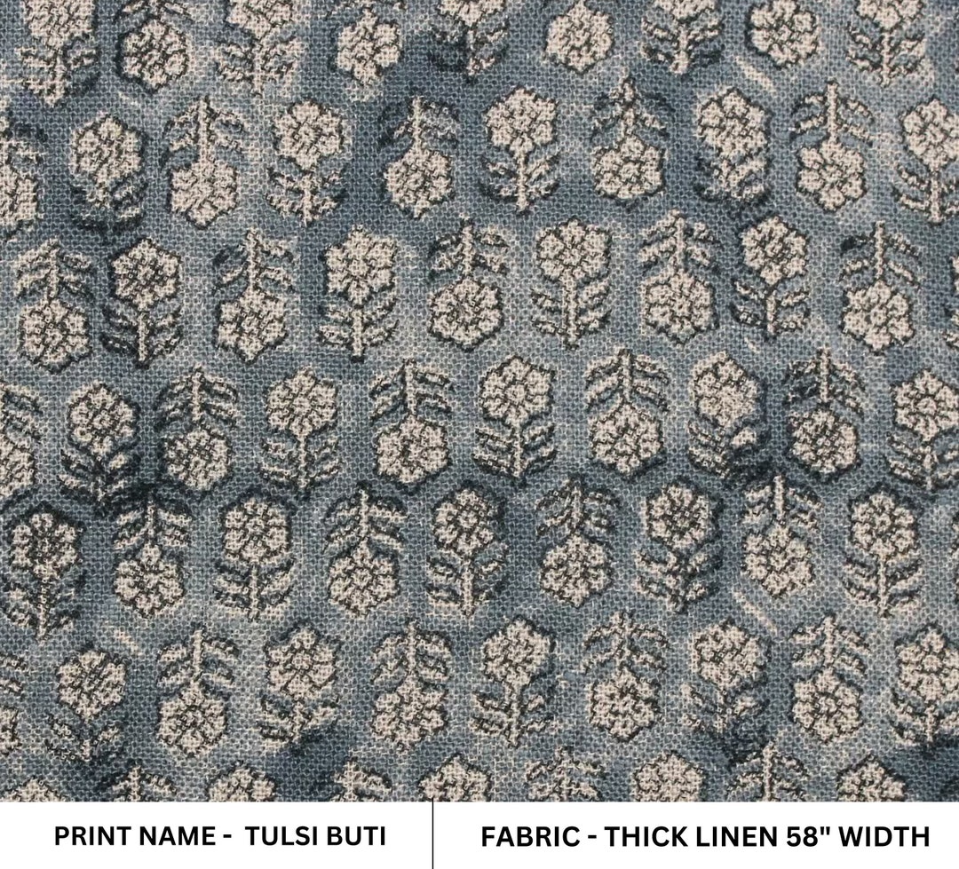 Thick Linen 58 Wide, Indian Block Print, Upholstery Fabric, Thanksgiving Decor, Luxury Fabric