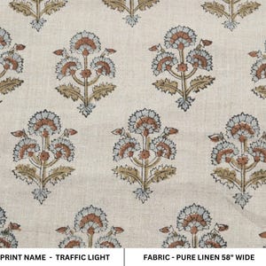 Linen Block Print Pure Linen Fabric Handmade Floral Art Pillow Fabric Curtains Table Cover And Napkin - TRAFFIC LIGHT