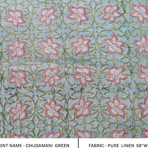 CHUDAMANI, block print linen fabric, Indian print, fabric by yard, sewing fabric, pure linen, floral fabric linen fabric