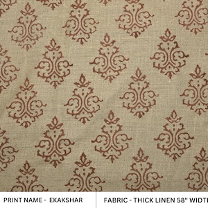 Stampa a blocchi indiana, lino spesso largo 58", federa per cuscino, lino per tappezzeria, federa per cuscino, cuscino decorativo - EKAKSHAR