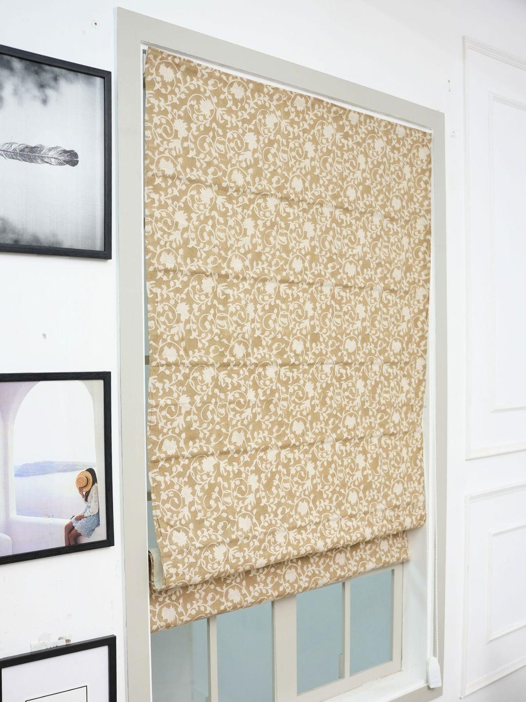 Landhaus-Raffrollo | Verdunkelungsrollo aus reinem Leinen mit Vintage-Blumenmuster | Rustikale Fensterdekoration | FAB - DEVDAS