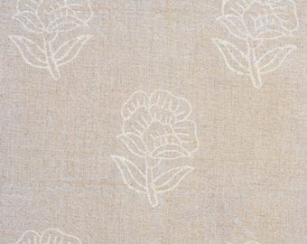 Rustic Linen Fabric For Farmhouse Decor Block Print Design Indian Artisan Print Ethnic Floral Pattern - FAB- GULZAR