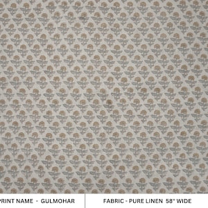 Hand block print pure linen fabric, decorative floral table napkins and cloth, linen valance fabric, upholstery linen - GULMOHAR