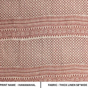 Linen Block Print Fabric 58 Inch Width Heavy Weight Linen Natural Base Color Curtains and Drapes Upholstery Handmade Art Pillow Covers Tablecloths and Runners Bedding Tote Bag Lampshades Napkins by Fabritual