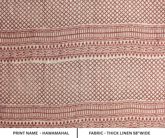 HAWA MAHAL -  Printed Fabric , Block Print Fabric , Indian Art Block Printing , Upholstery Linen Fabric , Indian Fabric Cushion Cover Fabric