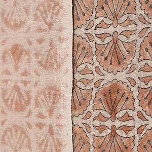 Linen Block Print Fabric 58 Inch Width Heavy Weight Linen Natural Base Color Curtains and Drapes Upholstery Handmade Art Pillow Covers Tablecloths and Runners Bedding Tote Bag Lampshades Napkins by Fabritual