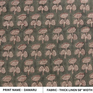 Thick linen 58" wide, Indian fabric print, Block print curtains, linen block print, handmade blocks, Sewing fabric - DAMARU