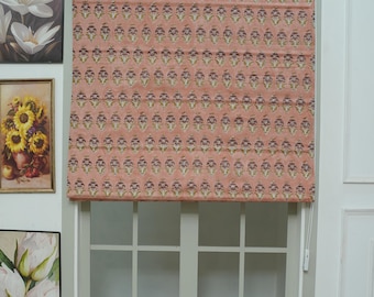 Cortinas romanas falsas de color rosa bohemio – Cortinas transparentes de tela de lino viscosa para dormitorio / Tratamientos de ventanas a medida