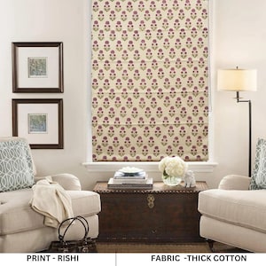 Window block print roman shades, thick cotton custom Roman shade, Floral window valance, Natural linen fabric, Handmade art  - RISHI
