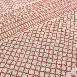 Linen Block Print Fabric 58 Inch Width Heavy Weight Linen Natural Base Color Curtains and Drapes Upholstery Handmade Art Pillow Covers Tablecloths and Runners Bedding Tote Bag Lampshades Napkins by Fabritual