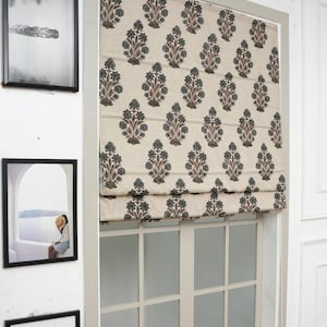 Linen roman shade with blackout lining custom handcrafted cotton roman blinds boho block print roman shade curtains for windows - Morpankh