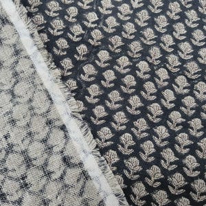Linen Block Print Fabric 58 Inch Width Heavy Weight Linen Natural Base Color Curtains and Drapes Upholstery Handmade Art Pillow Covers Tablecloths and Runners Lampshades Napkins by Fabritual