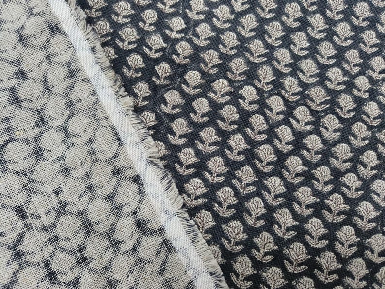 Linen Block Print Fabric 58 Inch Width Heavy Weight Linen Natural Base Color Curtains and Drapes Upholstery Handmade Art Pillow Covers Tablecloths and Runners Lampshades Napkins by Fabritual