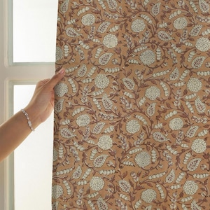 Linen Drapery Fabric Custom Curtain Panel Hand Block Print Fabric Pleated Curtain Header Viscose Linen Window Curtain - FAB - SHILONG