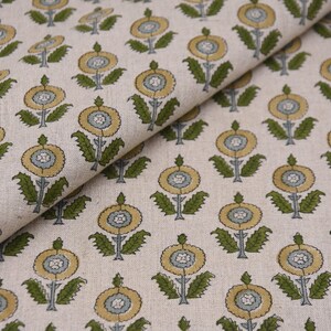 Linen Block Print Fabric 58 Inch Width Medium Weight Linen Natural Base With Unique  Color Upholstery Pillow Covers Tablecloths and Runners Bedding Tote Bag Lampshades Napkins by Fabritual
