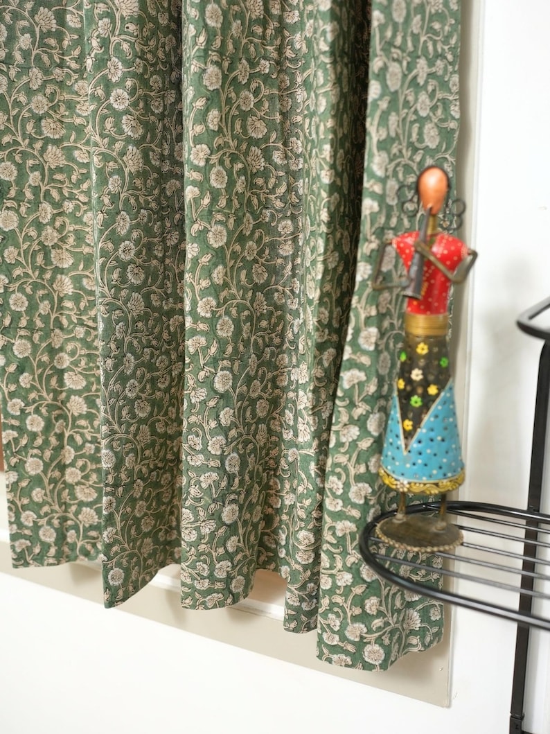 Pattern Block Curtain Floral Curtains | Hand Block Linen Curtain Panels | Living Room Decor ...