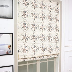 Cortina romana de algodón grueso blanco con estampado de bloques a mano, opaca, para ventana, de tela romana - FAB - VIDHYA