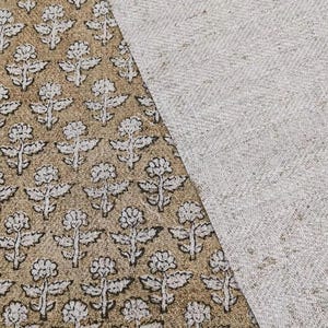 Linen Block Print Fabric 58 Inch Width Heavy Weight Linen Natural Base Color Curtains and Drapes Upholstery Handmade Art Pillow Covers Tablecloths and Runners Bedding Tote Bag Napkins by Fabritual