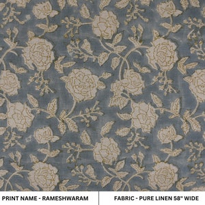 Pure linen 58" wide fabric, hand block print for pillows and cushions, linen by yard, Indian fabric - RAMESHWARAM