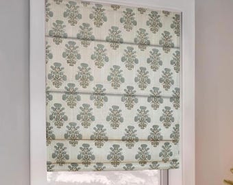 Pure linen hand block custom operable roman shade - Roman curtains - block print curtain - blackout window shade - fabric roman - SWADESH