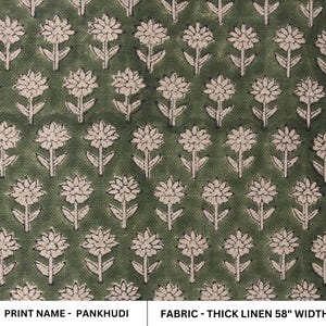 Lin épais de 58 po. de large, imprimé floral indien fait main, tissu par mètre, housse de canapé rembourrée faite main - PANKHUDI