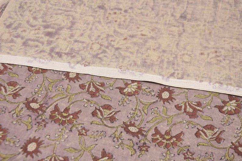 Linen Block Print Fabric 58 Inch Width Heavy Weight Linen Natural Base Color Curtains and Drapes Upholstery Handmade Art Pillow Covers Tablecloths and Runners Lampshades Napkins by Fabritual