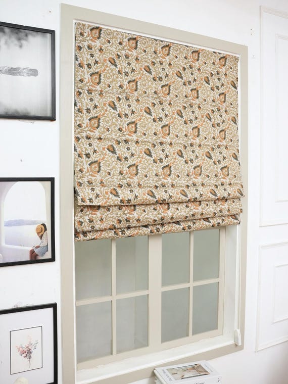 Handgefertigtes, verdunkelndes Leinenrollo mit Blockdruckmuster im Boho-Chic-Stil – FAB – HAWA MAHAL