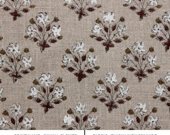 Thick Linen Block Print Fabric | Home Decor Textile for Upholstery, Cushion Covers, Pillows & Table Runner - DIWALI FLOWER