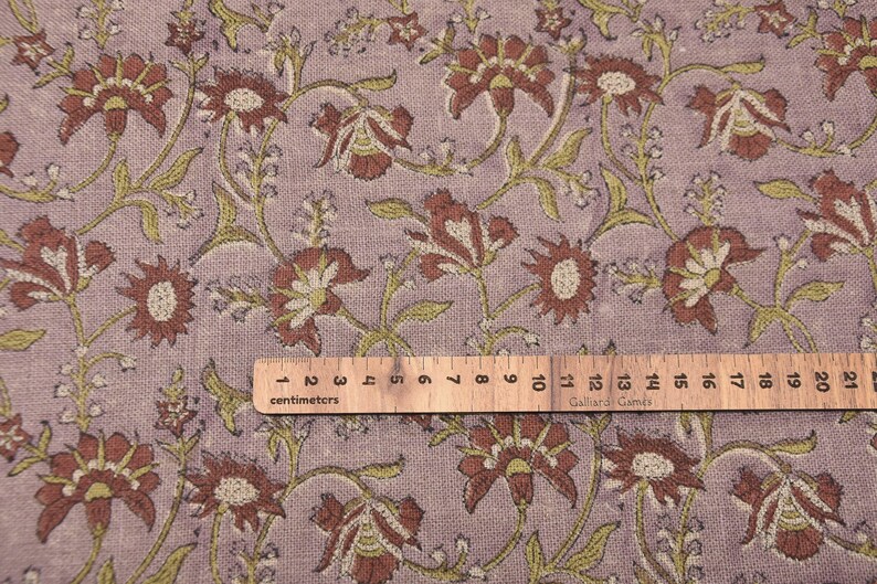 Linen Block Print Fabric 58 Inch Width Heavy Weight Linen Natural Base Color Curtains and Drapes Upholstery Handmade Art Tablecloths and Runners Bedding Tote Bag Lampshades Napkins by Fabritual
