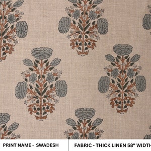 Thick Linen 58" Wide Indian hand block floral print, windowpane, hand made upholstery home decor sofa cover - SWADESH