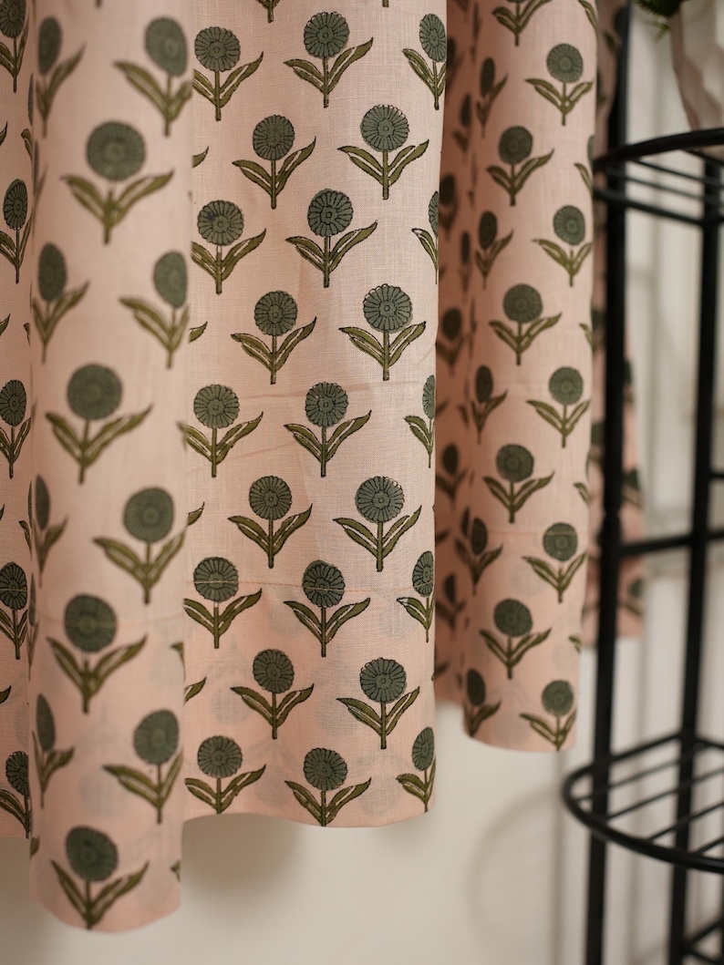 Pattern Block Curtain Hand Block Print Linen Blackout Curtains Ring Top Floral Block Printed ...
