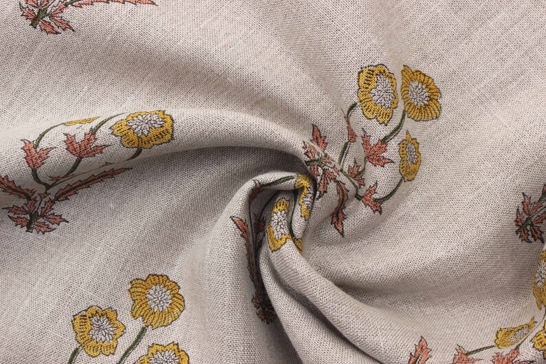 Block Print Linen Fabric Printed Linen Fabric by Fabritual Etsy
