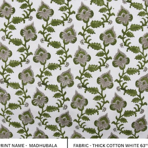 Handblok dik katoen wit 63&quot; brede blokprint Indiase kussenhoes bank- en tafelkleed handgemaakte bloemenprint beige - MADHUBALA