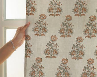 Custom Curtains | Hand Block Print viscose Linen Panels | Bathroom Windows