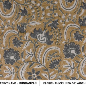 Thick linen 58" wide, Indian hand block print, decorative curtains, home decor, handmade block print pillow - KUNDANVAN