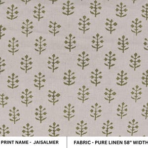 Puur linnen 58&quot; breed, handblokprint, Indiase stof, woondecoratie, biologisch linnen, bedrukte stof, linnen op maat gesneden - JAISALMER GROEN