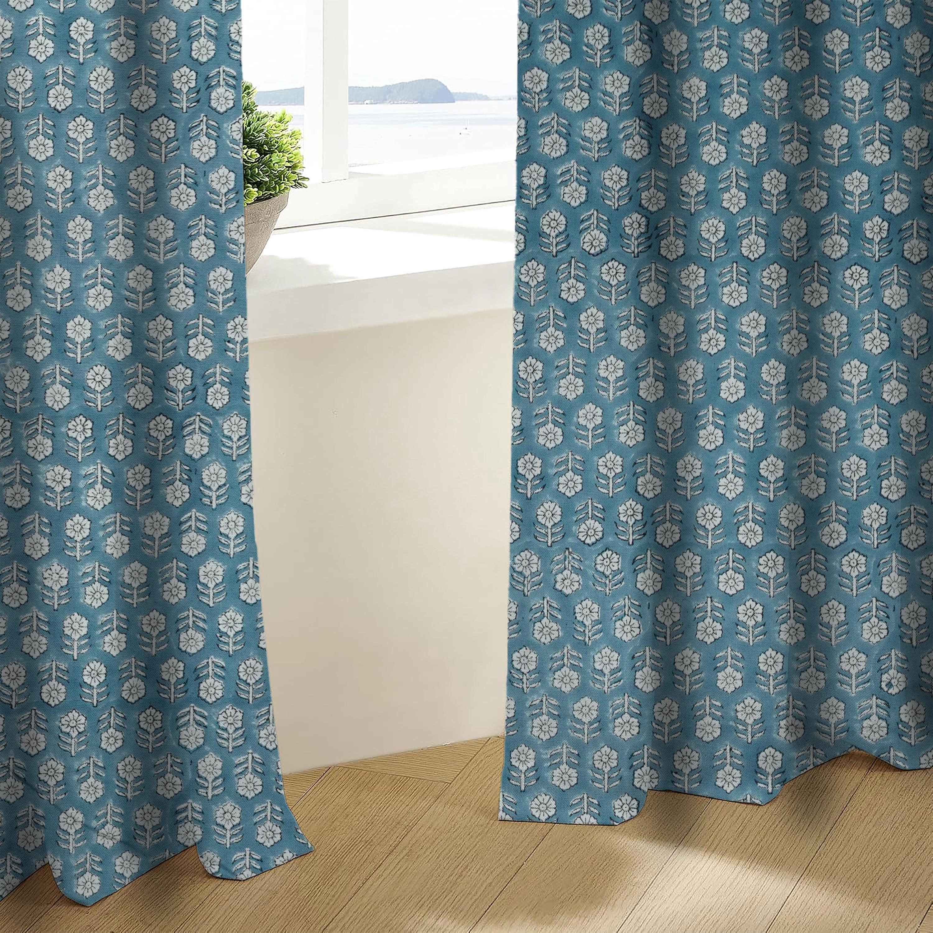 Pleated Curtain Panel Hand Block Print Linen Curtain Custom Made ...