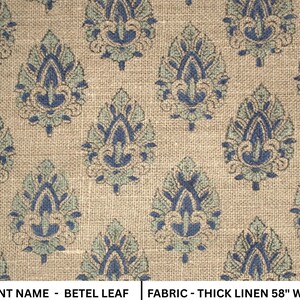 BETEL LEAF  - Floral Block Print Fabric , Linen Upholstery Fabric , Fabric For Pillow Covers