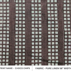 Hand Block Print Pure Linen 58" Wide Indian Choco Printed Fabric Sofa And Table Pillow Cover Decorative Curtains - CHOCO CHIPS