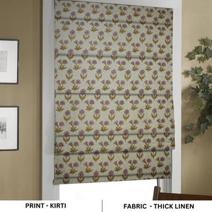 Floral Handmade Blackout, Window Block Print Linen Roman Shade, Thick Linen Curtain, Roman Blind, Printed Shade - KIRTI