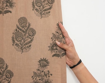 Custom Linen Curtains – Floral Hand Block Print Fabric for Bedroom & Living Room Decor