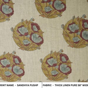 Block print fabric, linen floral print for curtain and upholstery, thick linen fabric, handmade Indian textile  - SANDHYA PUSHP