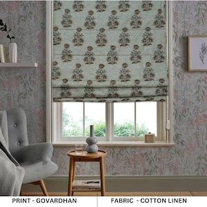 Roman blind, window block print fabric valance, floral handmade blackout roman shade, blind and shade, printed linen shade - GOVARDHAN