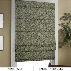 Window Block Print Linen Roman Shade, Floral Handmade Blackout Thick Linen Curtain, Roman Blind, Printed Shade - PISTA