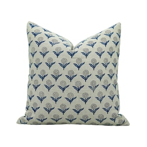 Accent pillow cover pure linen fabric cushion floral handmade block print room pillow pure linen natural decorative - GANDA PUSHPA