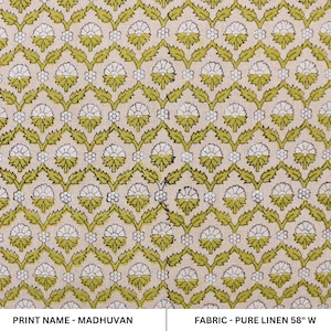 Hand block window curtains, upholstery fabric, pure linen 58" wide, hand block print, handmade upholstery linen - MADHUVAN