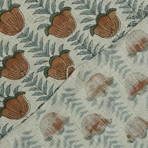 Block Print Fabric 58 Inch Width Light Weight Viscose Linen Natural Base Color and Floral Print Curtains and Drapes Tablecloths and Runners Bedding Tote Bag Lampshades Napkins by Fabritual