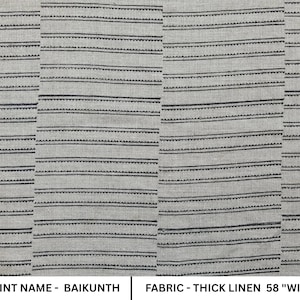 BAIKUNTH || Striped Linen , Block Print Fabric , Pillow Cover Blockprints , hand block fabric upholstery , wide curtain fabric by yard